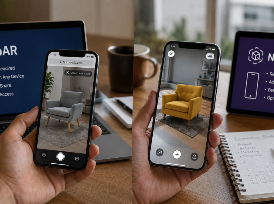 Compare WebAR and Native AR for ecommerce brands in 2026. Explore features, performance, costs, and user experience to choose the right AR platform.