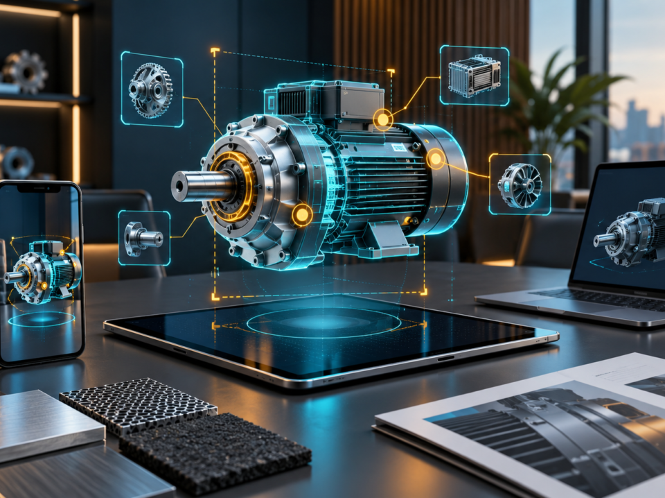 ar-sales-enablement-b2b-product-demos-featured AR product demo workspace with a 3D industrial model shown across tablet and phone