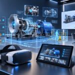 VR headset with immersive industrial product training and sales demo environment
